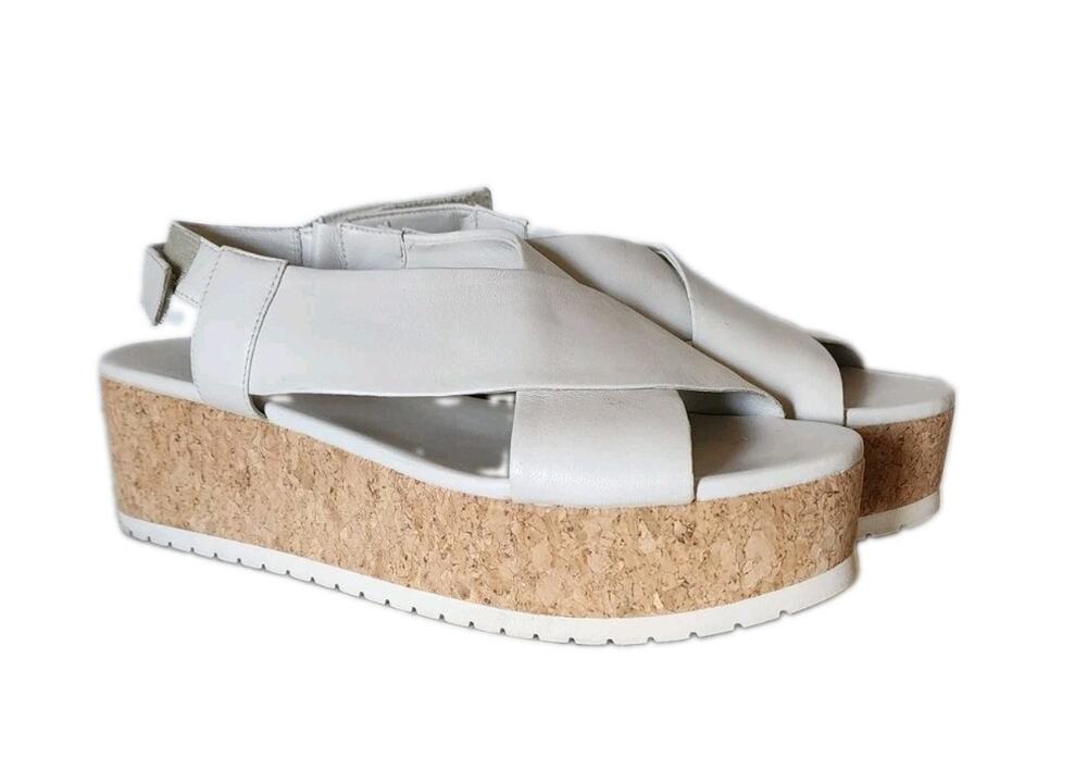 Vince Cream Ivory Criss Cross Slingback Cork 2.5" Platform Sandals Size 10